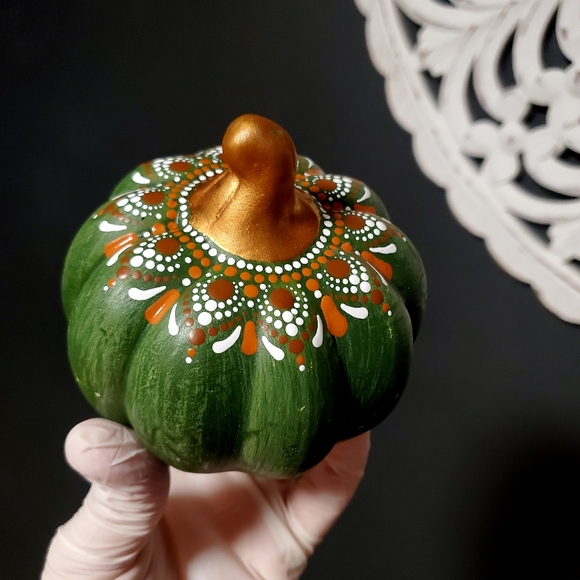 Two Handpainted Pumpkins Mandala Boho Fall Decor - Picture 8 of 9